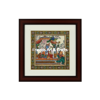 Traditional Pattachitra Krishna & Radha Metal Wall Art Frame 19 x 19