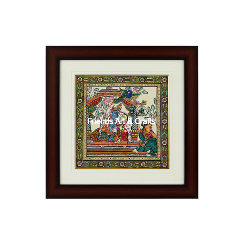 Traditional Pattachitra Krishna & Radha Metal Wall Art Frame 19 x 19