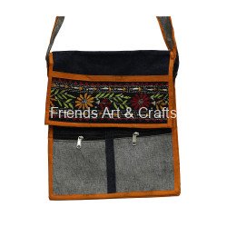 Jute Bag Handcrafted Denim Embroidered Sling Bag
