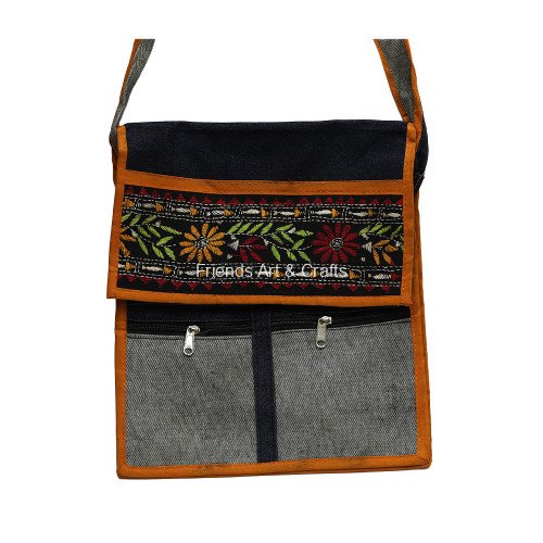 Jute Bag Handcrafted Denim Embroidered Sling Bag