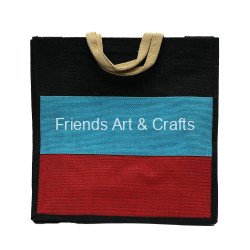 Handcrafted Color Block Jute Tote Bag