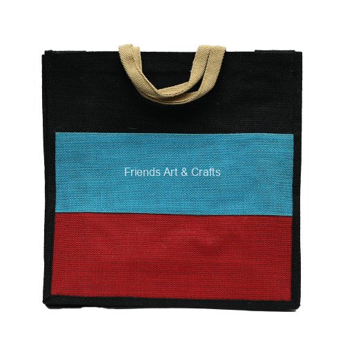 Handcrafted Color Block Jute Tote Bag