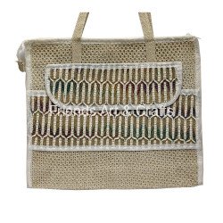 Handcrafted Jute Laptop & Office Tote Bag with Embroidered Flap