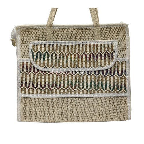 Handcrafted Jute Laptop & Office Tote Bag with Embroidered Flap