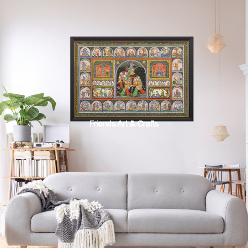 Handcrafted Krishna Leela Pattachitra Painting – Traditional Odisha Folk Art