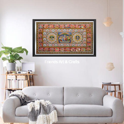 Handcrafted Krishna Leela Pattachitra Painting – Traditional Odisha Folk Art