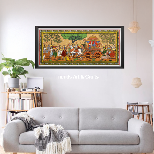 Handcrafted Mathura Bijaya Pattachitra Painting – Lord Krishna's Journey to Mathura | Traditional Odisha Art