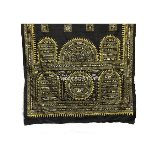 Hand-Painted Black Saura Art Cotton Saree
