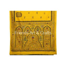 Hand-Painted Mustard Yellow Saura Art Cotton Saree