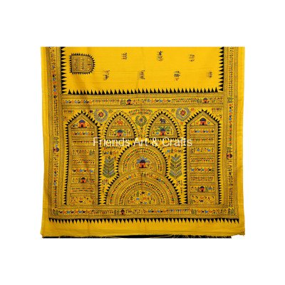 Hand-Painted Mustard Yellow Saura Art Cotton Saree