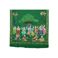 Hand-Painted Pattachitra Krishna Raas Leela Saree – Green
