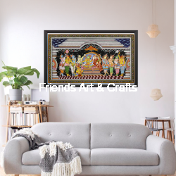 Handcrafted Krishna Darbar Pattachitra Painting – Traditional Odisha Folk Art