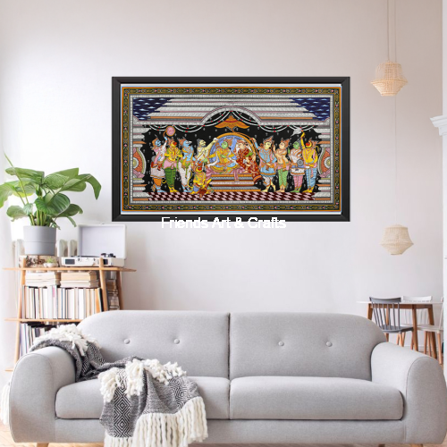 Handcrafted Krishna Darbar Pattachitra Painting – Traditional Odisha Folk Art
