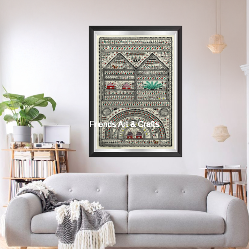 Handcrafted Saura Tribal Wall Art – Framed Traditional Painting