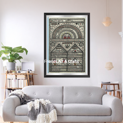 Handcrafted Saura Tribal Village Life Wall Art – Premium Framed Painting