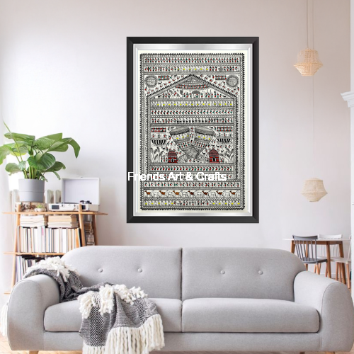 Handcrafted Saura Tribal Ritual Wall Art – Premium Framed Odisha Folk Painting