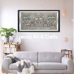 Handcrafted Saura Tribal Heritage Panorama Painting – Traditional Odisha Folk Art Wall Décor
