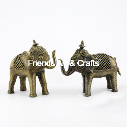 Handcrafted Dhokra Brass Elephant Figurine Set (Set of 2)