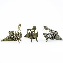 Handcrafted Dhokra Brass Bird Figurine Set (Set of 3)