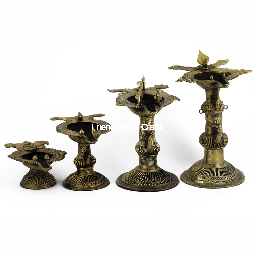 Handcrafted Dhokra Brass Peacock Oil Lamp (Available in Multiple Sizes)