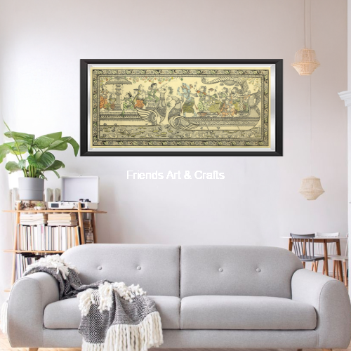 Handcrafted Krishna Boat Leela Pattachitra Painting – Traditional Odisha Folk Art