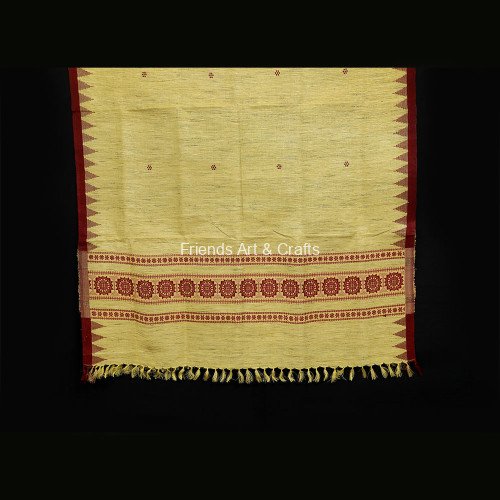 Handwoven Odisha Uttari Angabastra with Maroon Traditional Border