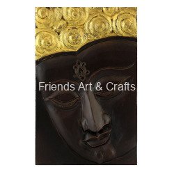 Handcrafted Wooden Buddha Face Wall Art Panel